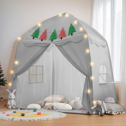 besrey Large Kids Play Tent with Christmas Tree Flags & Lights Kids Tent Indoor Toddler Tent for Boys&Girls for Kids Great Kids Playhouse 61" x39" x 58"