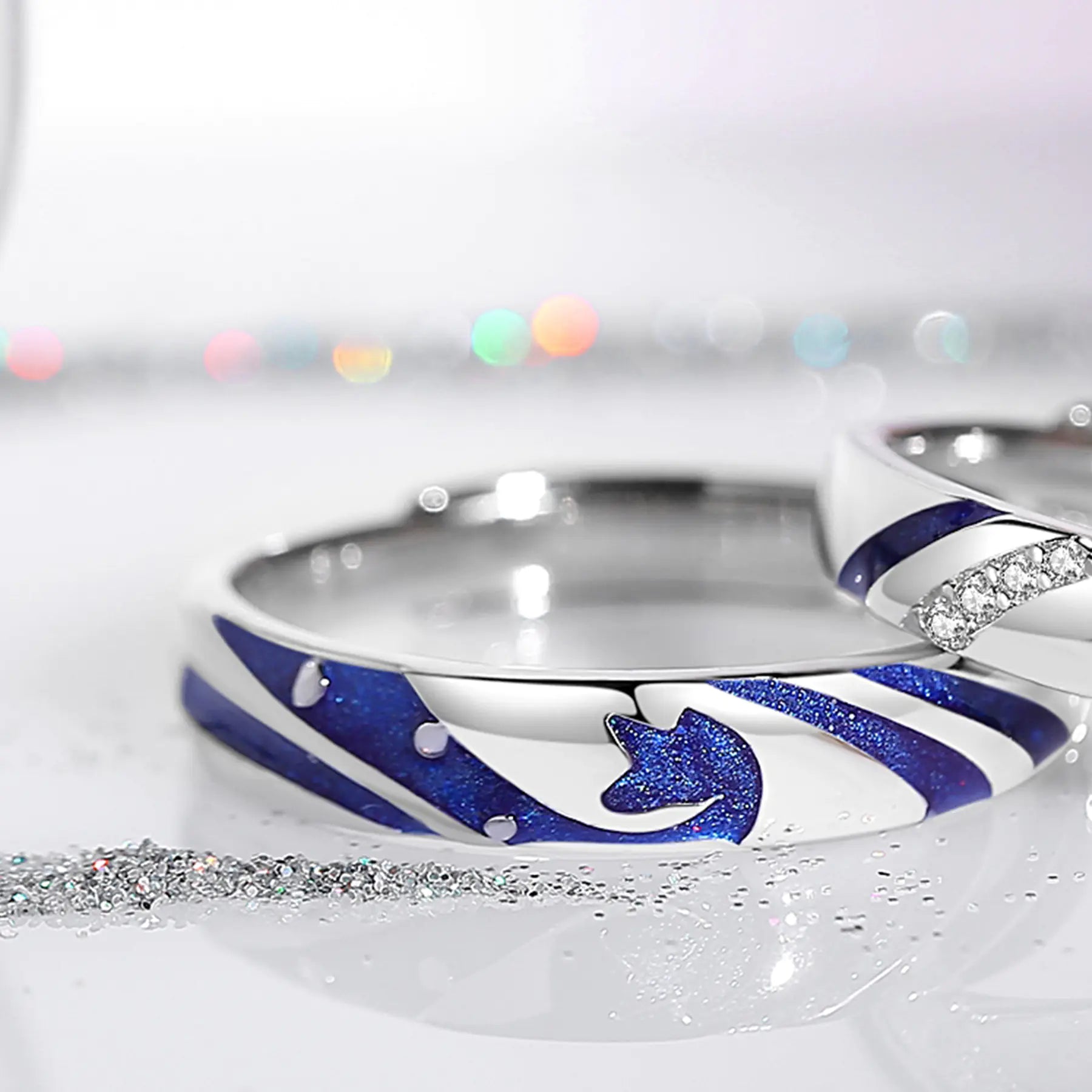 Couple Ring in Sterling Silver with Niche Enamel Design - Glide Goods LLC