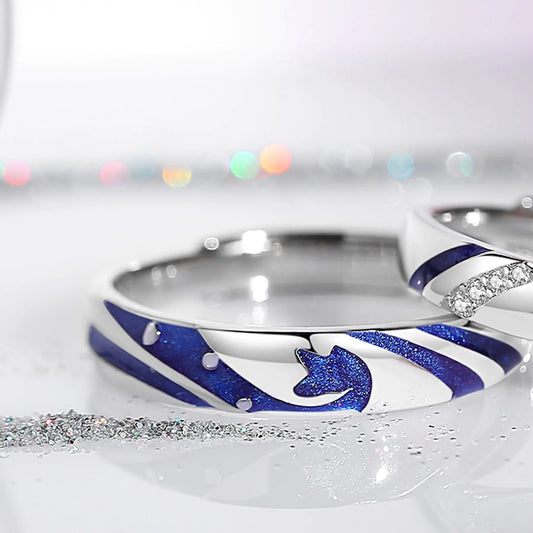 Couple Ring in Sterling Silver with Niche Enamel Design - Glide Goods LLC