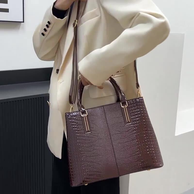 Croc-Text Leather Everyday Crossbody Bag